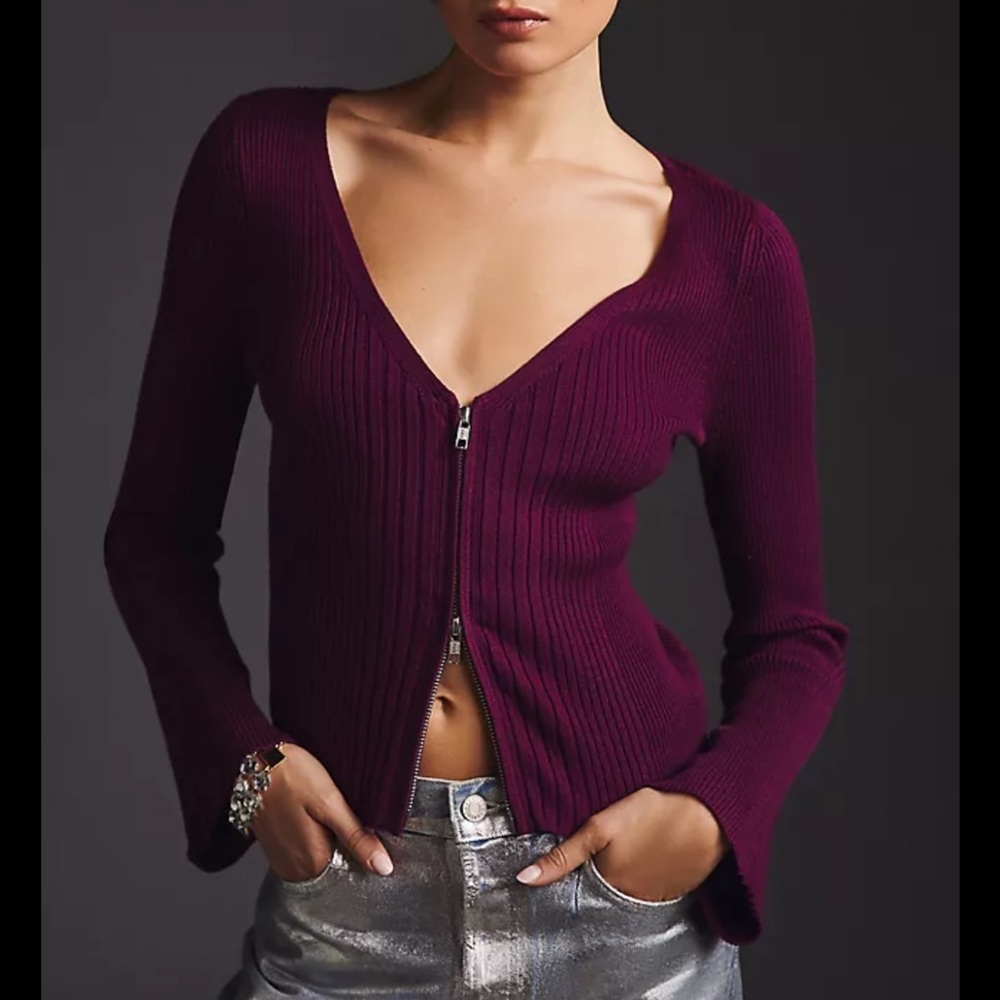 Maeve Zip Front Ribbed Cardigan